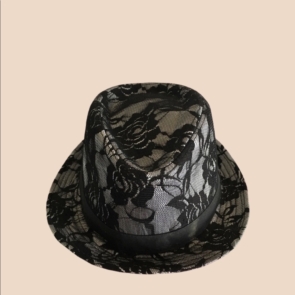 Black Hat with Rose Lace Detail